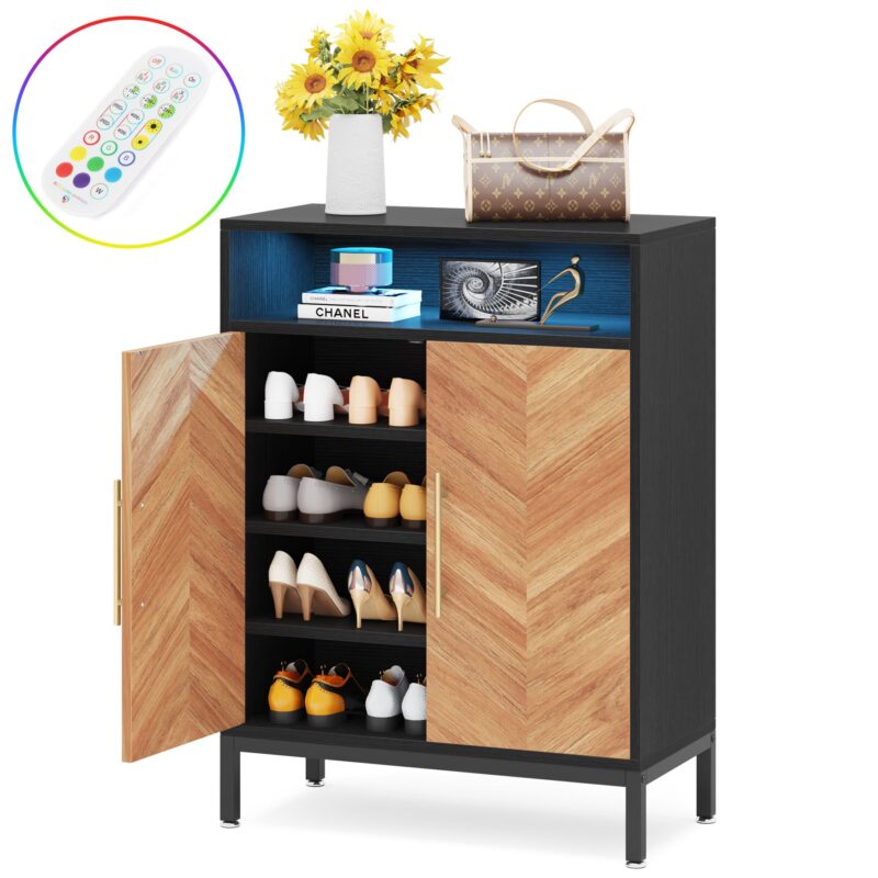 Shoe Cabinet, 5-Tier Shoe Racks Storage Organizer with Led Light