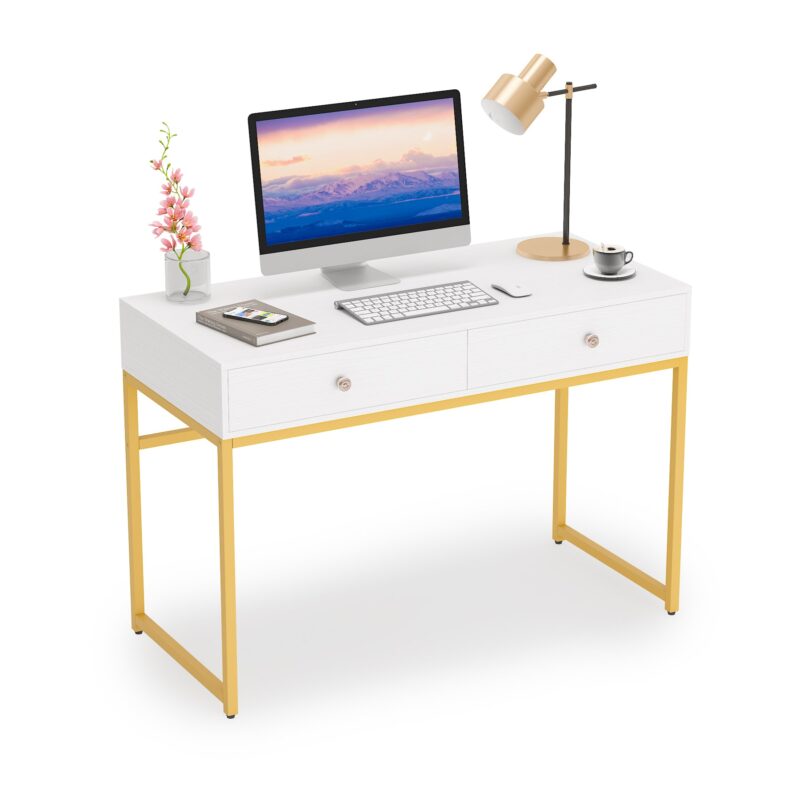 47" Computer Desk, Modern Writing Desk with 2 Drawers