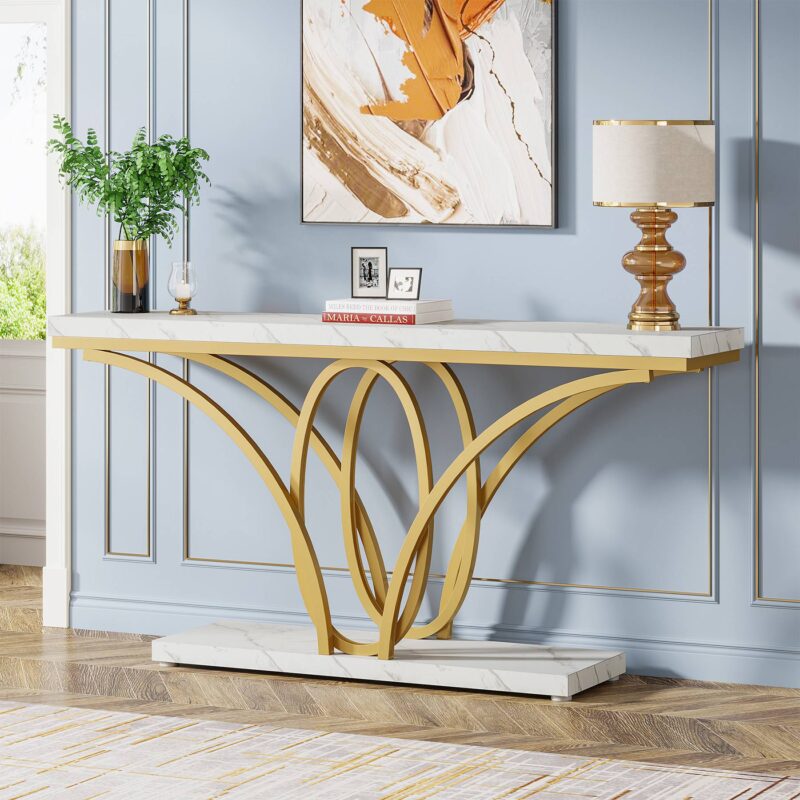 Console Table, 70.9 inch Faux Marble Sofa Entryway Table