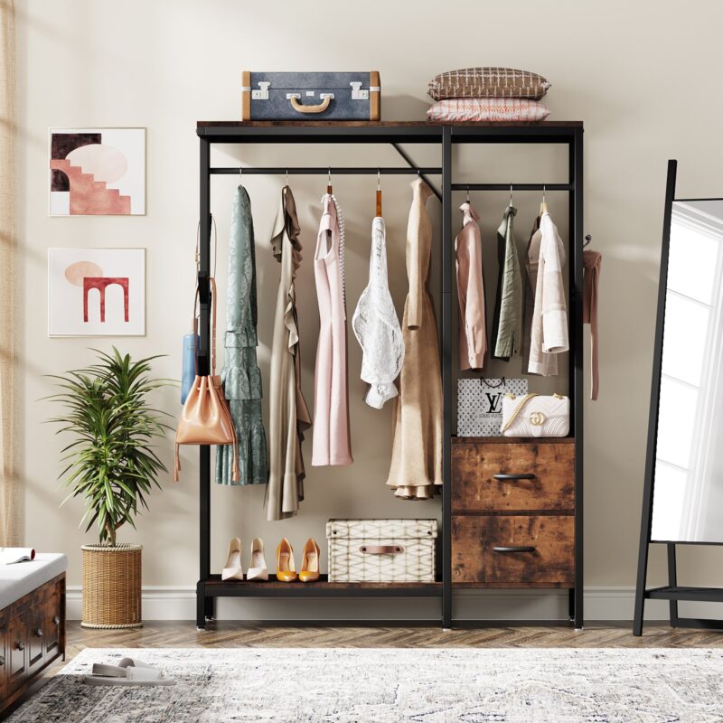 Freestanding Closet Organizer, Clothes Rack with Drawers and Shelves - Image 3