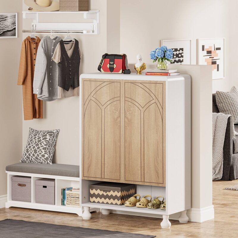 Shoe Cabinet, Modern Wood Shoe Organizer Cabinet with Door - Image 3