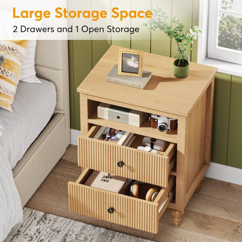 Nightstand, 2 Drawers Sofa Side Table with Open Storage Space - Image 5