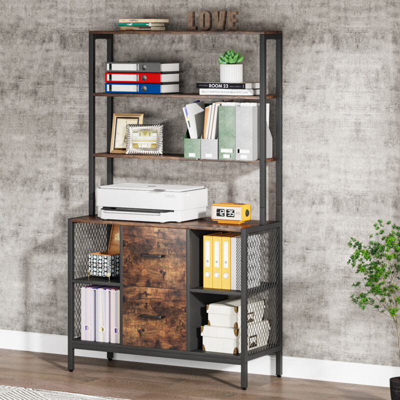 File Cabinet, 2 Drawer Vertical Filing Cabinet with Bookshelf - Image 2