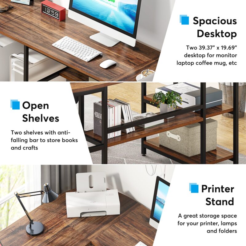 L-Shaped Desk, 59" Reversible Corner Computer Desk with Storage Shelves - Image 7