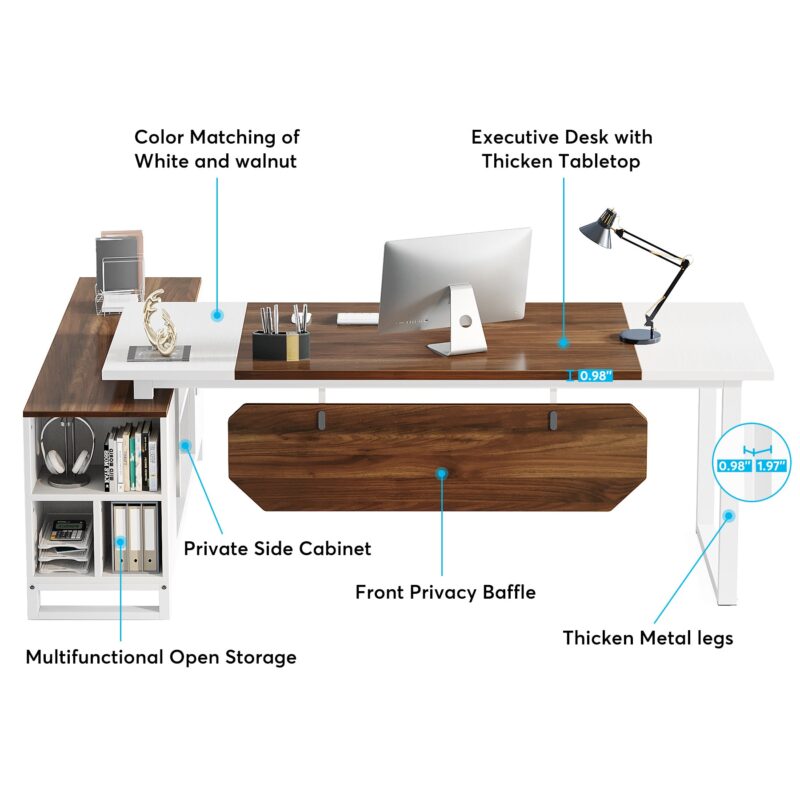 L-Shaped Desk, 70.8" Executive Desk with 55" File Cabinet - Image 6