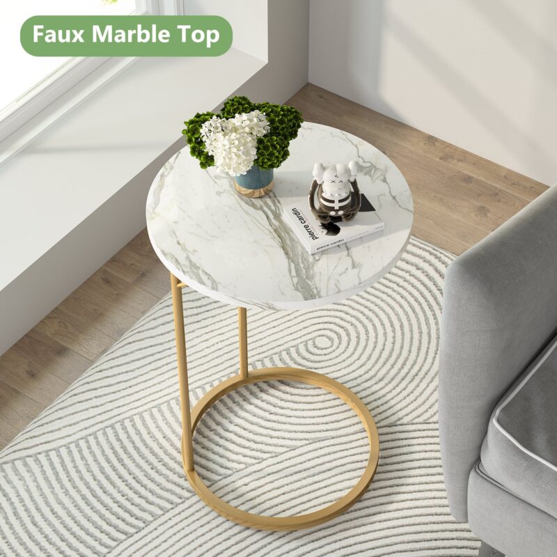 C Table, Round End Side Table with Faux Marble Top - Image 5