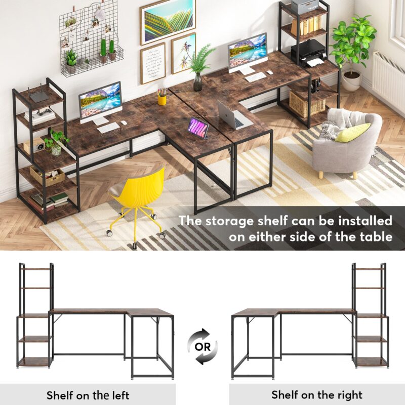 L-Shaped Desk, Reversible Corner Computer Desk with 5 Tier Shelves - Image 6