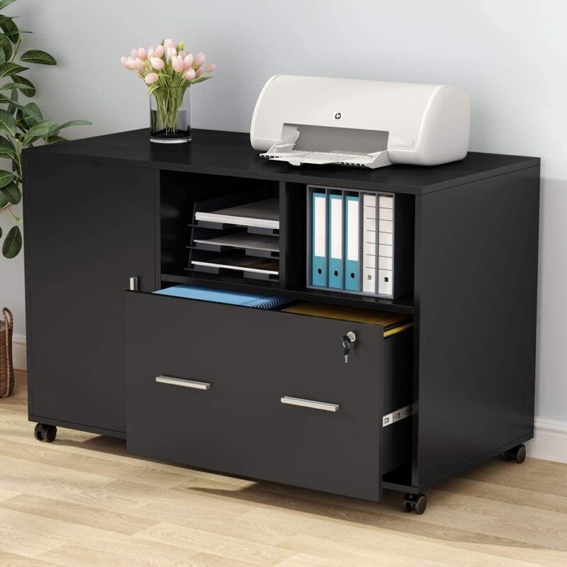 File Cabinet, Modern Mobile Filing Cabinet with Lock and Drawer - Image 3