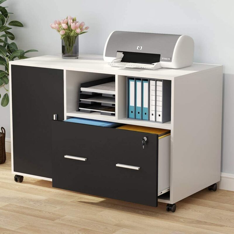 File Cabinet, Modern Mobile Filing Cabinet with Lock and Drawer - Image 8