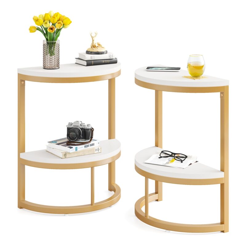 End Table, Half Round Narrow Side Table with Metal Frame - Image 14