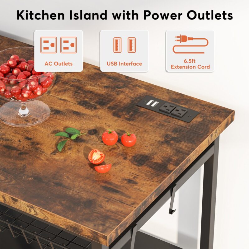 Kitchen Island, kitchen Storage Organizer with Power outlets & Shelves - Image 5