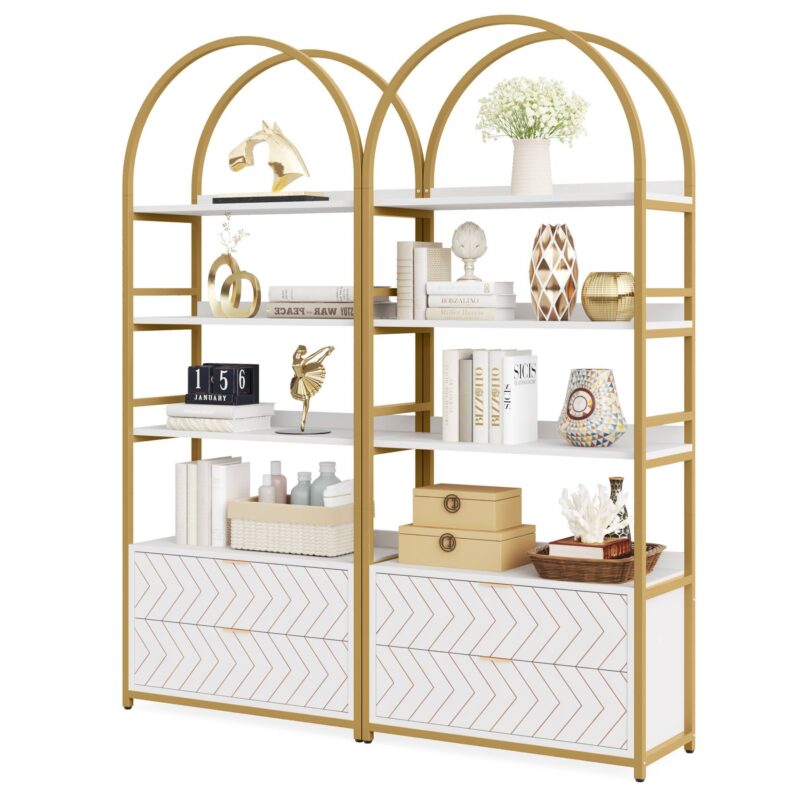 Bookshelf, 74.8” Etagere Bookcases with 2 Drawers & 4-Tier Shelves - Image 7