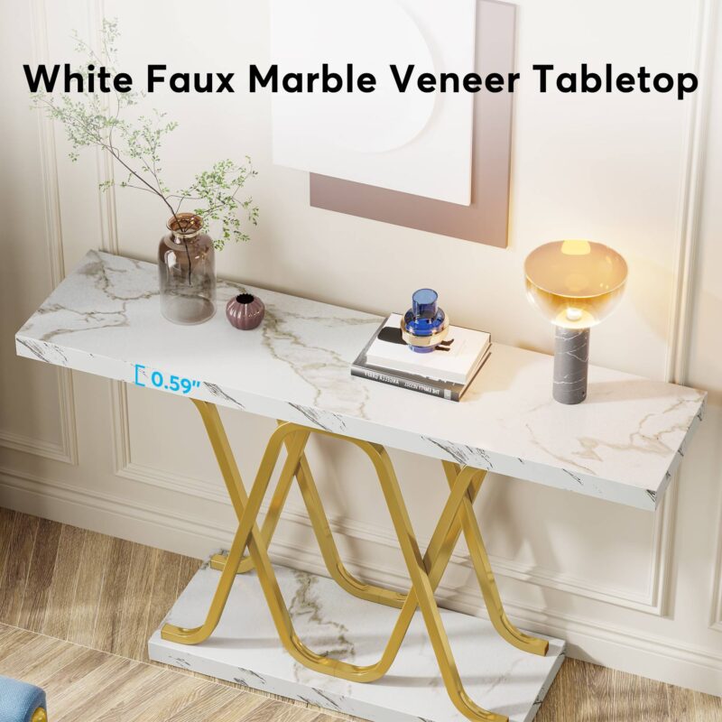 Console Table, 2-tier Modern 39" Sofa Table with Faux Marble Top - Image 7