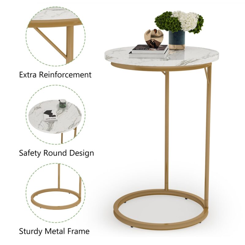 C Table, Round End Side Table with Faux Marble Top - Image 6