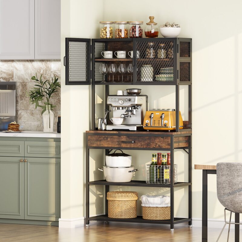 Kitchen Baker's Rack, Microwave Oven Stand with Hutch and Drawer - Image 2