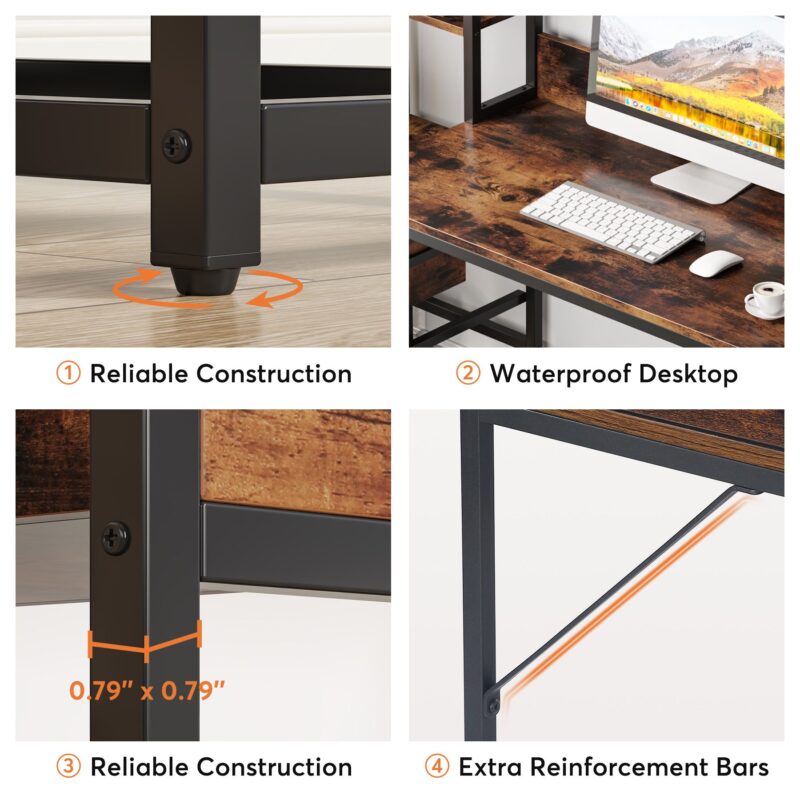 Computer Desk, 55" Writing Table with 2 Drawers and Storage Shelves - Image 7