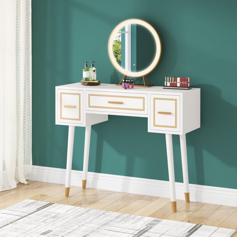 Makeup Vanity with 3 Drawers & 3-Color Round Smart Touch Mirror - Image 2