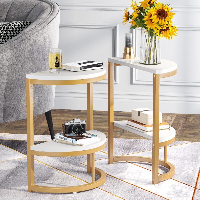 End Table, Half Round Narrow Side Table with Metal Frame - Image 15