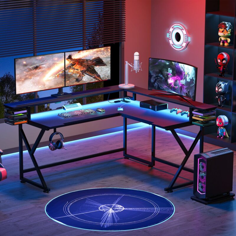 Gaming Desk, L Shaped Desk  with Led Lights & Monitor Stand - Image 2