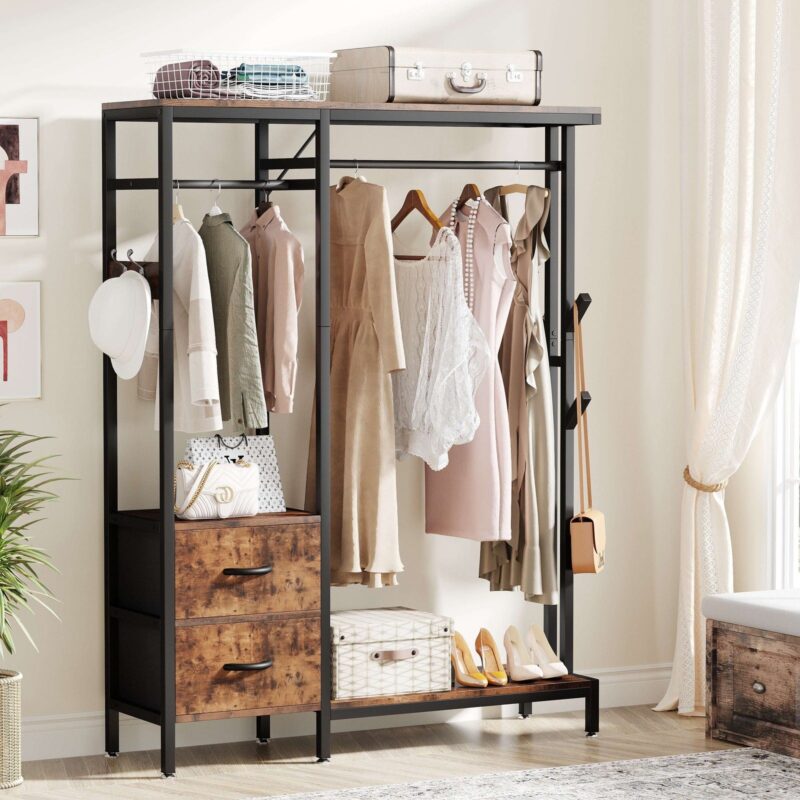 Freestanding Closet Organizer, Clothes Rack with Drawers and Shelves