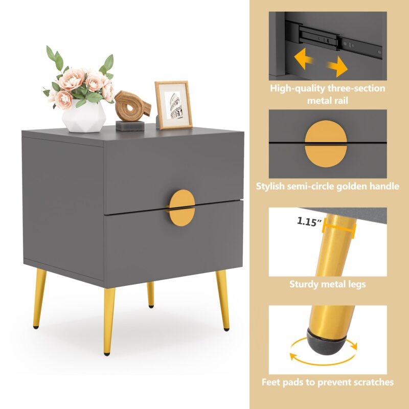 Nightstands, Modern Bedside Table with 2 Drawers - Image 6