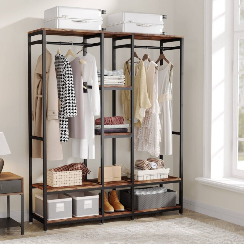 Freestanding Closet Organizer, Double Rod Clothes Rack - Image 2