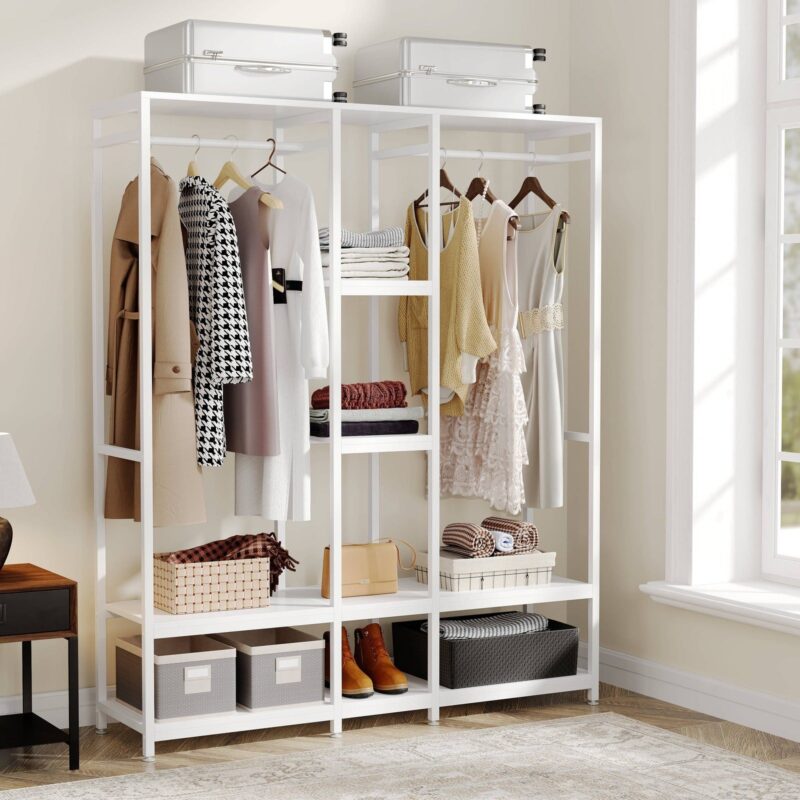 Freestanding Closet Organizer, Double Rod Clothes Rack