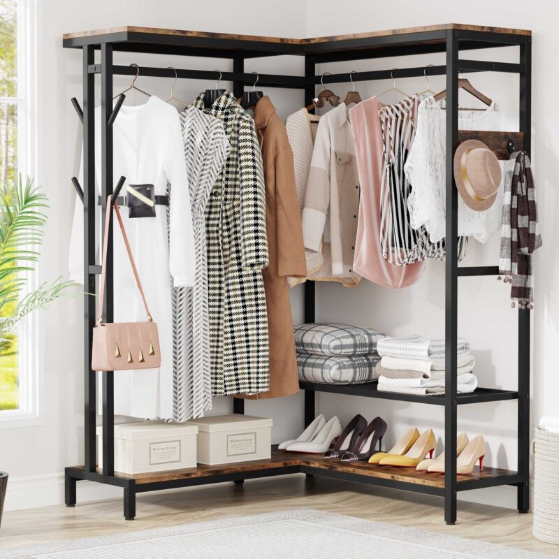 Freestanding Closet Organizer, Corner L Shape Clothes Rack