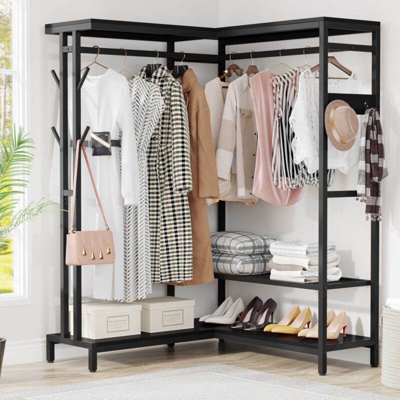 Freestanding Closet Organizer, Corner L Shape Clothes Rack - Image 7