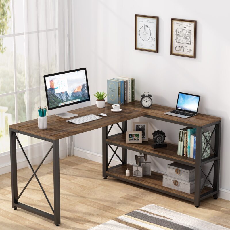 L-Shaped Desk, Reversible Corner Computer Desk with Shelves - Image 4