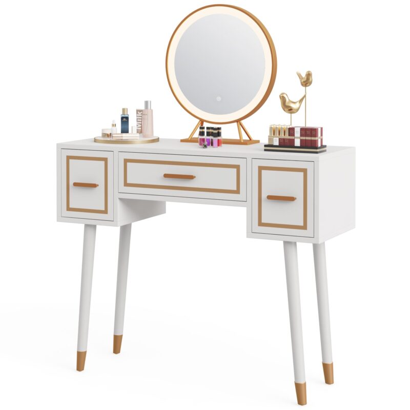 Makeup Vanity with 3 Drawers & 3-Color Round Smart Touch Mirror