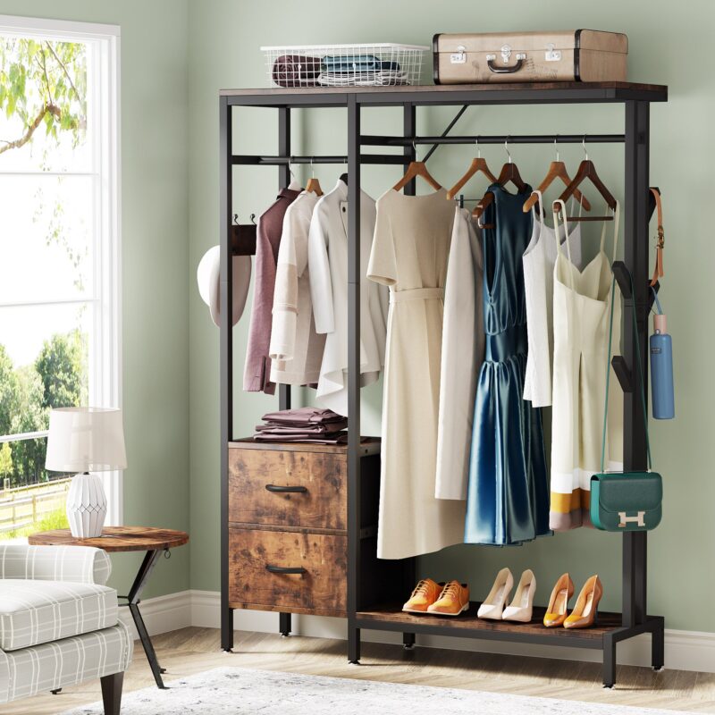 Freestanding Closet Organizer, Clothes Rack with Drawers and Shelves - Image 4