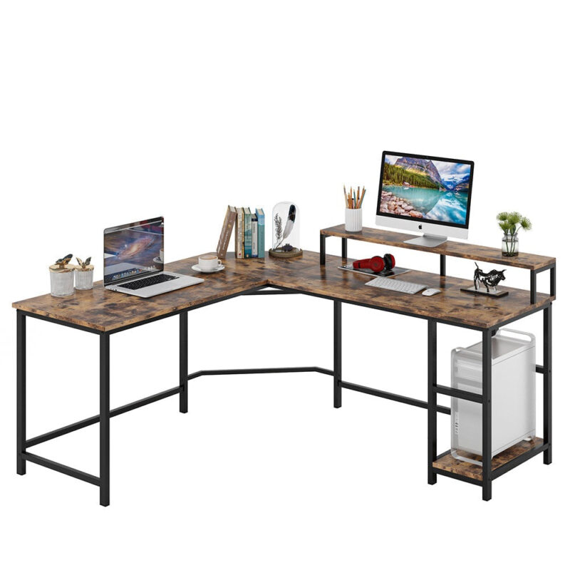 L-Shaped Desk, Corner Computer Desk with Monitor Stand