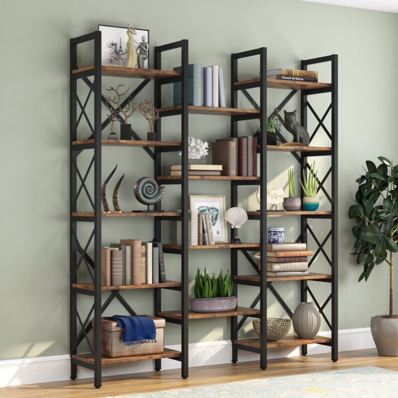 Bookshelf, 59" Triple Wide 5-Shelf Bookcase Display Rack - Image 3