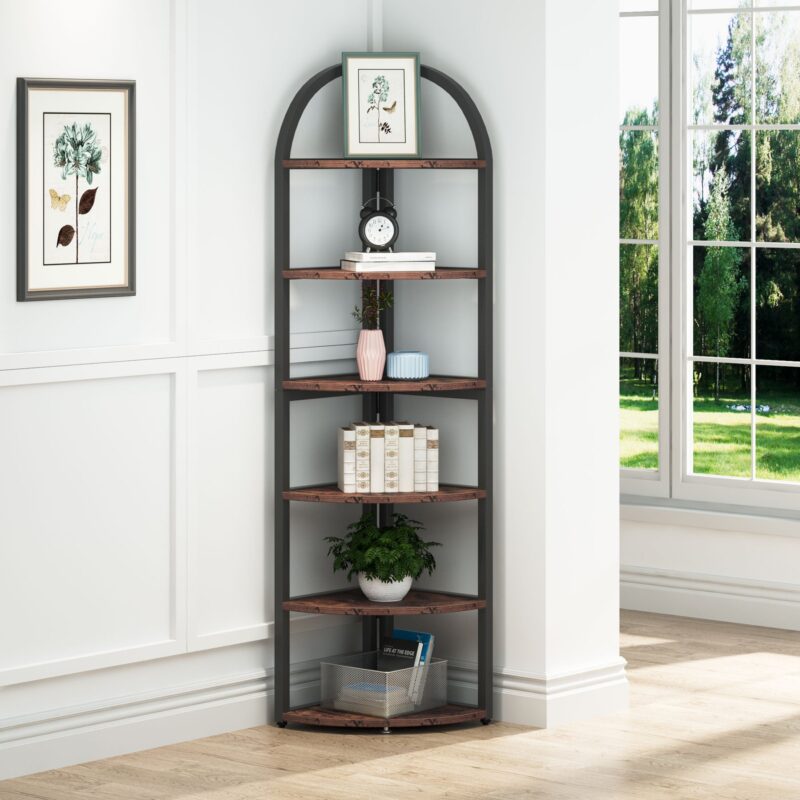 6 Tier Corner Shelf, 71 inch Tall Corner Bookshelf for Small Space - Image 3