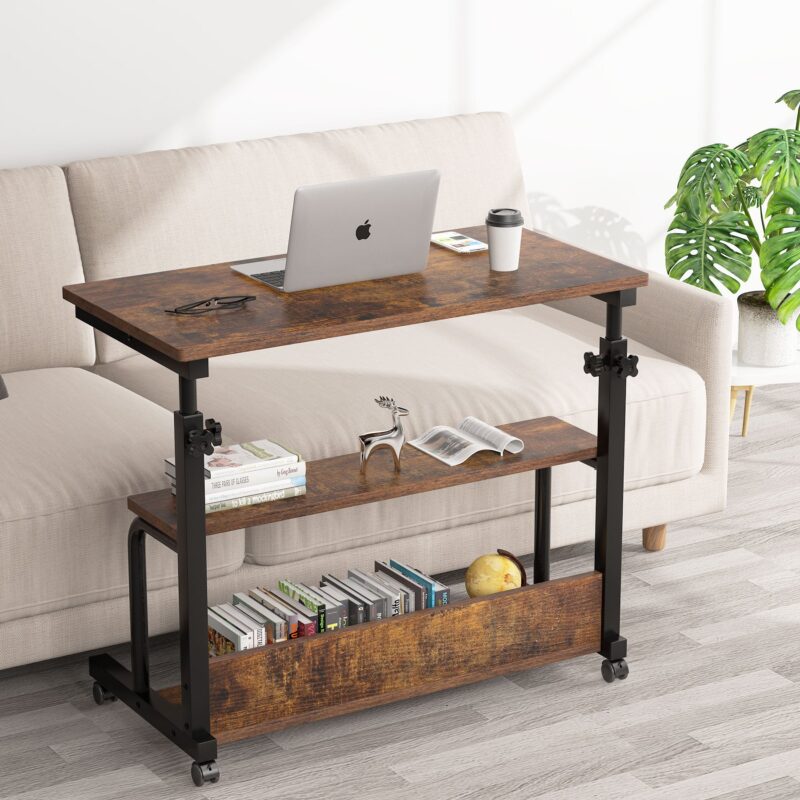 C Table, Height Adjustable Bedside Sofa Table with Wheels - Image 2