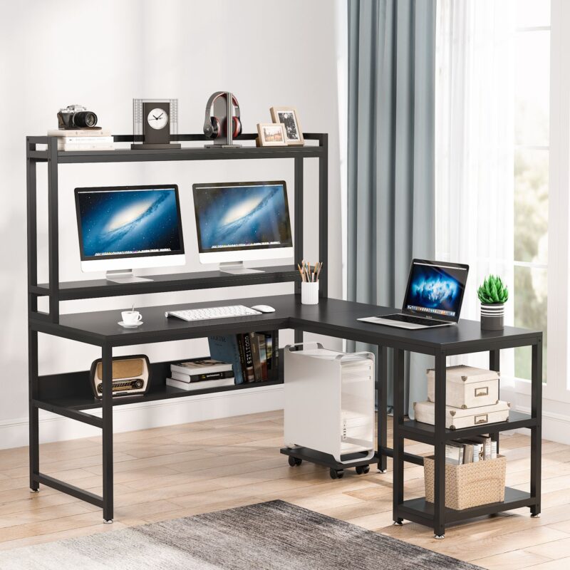 L-Shaped Desk, 59" Reversible Corner Desk with Storage Shelves - Image 11