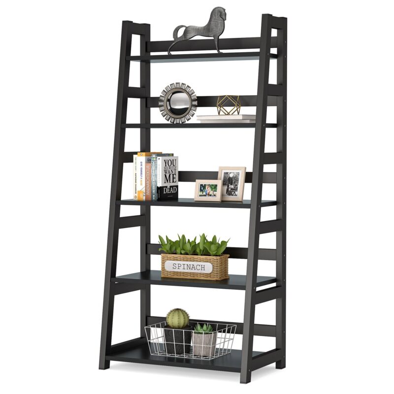 Bookshelf, 5-Tier Ladder Bookcase Etagere Storage Shelf - Image 9