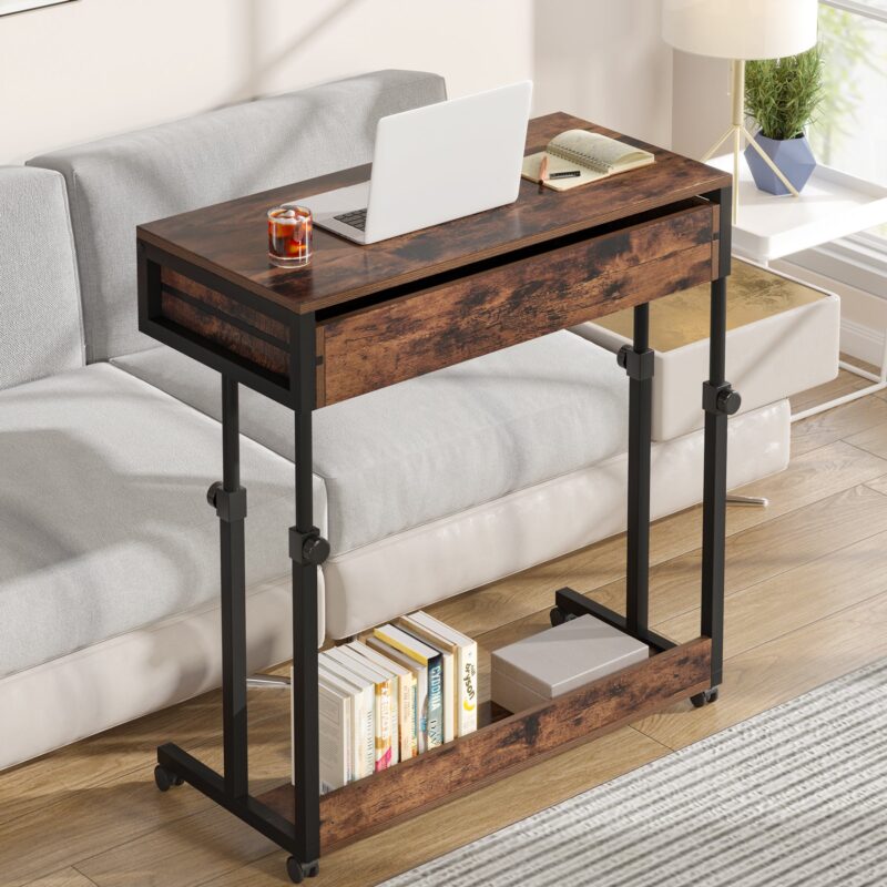 Height Adjustable Desk, Mobile  Side Table Portable Desk with Drawers - Image 2