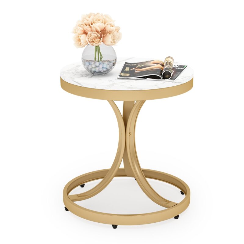 End Table, Modern Side Tables with White Faux Marble Top