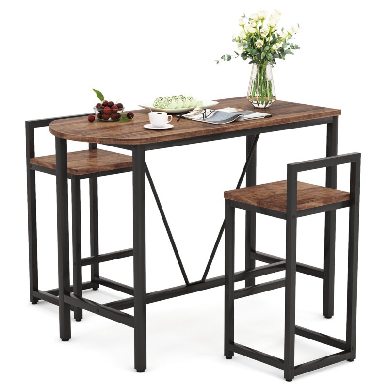 3-Piece Bar Table Set, Kitchen Pub Dining Table - Image 8