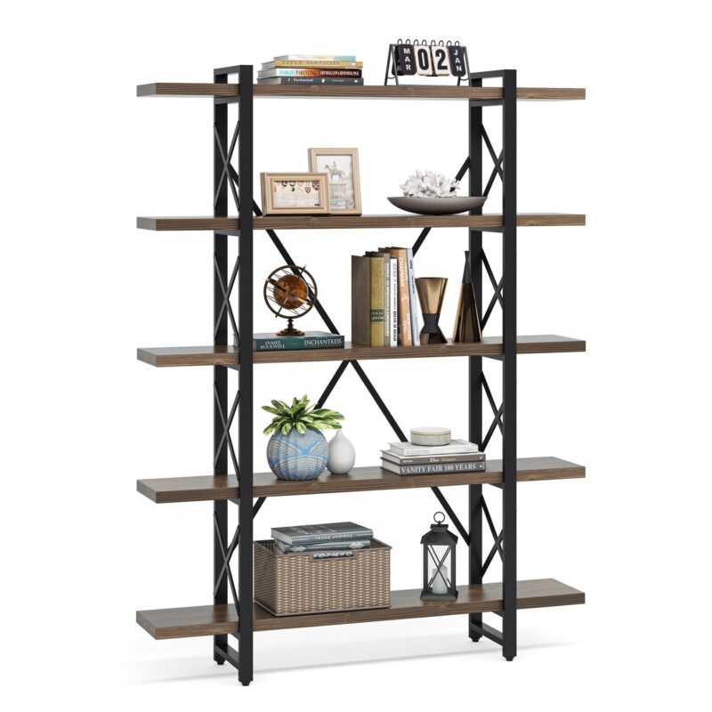 Bookshelf, 72" Solid Wood Bookcase 5-Shelf Display Rack