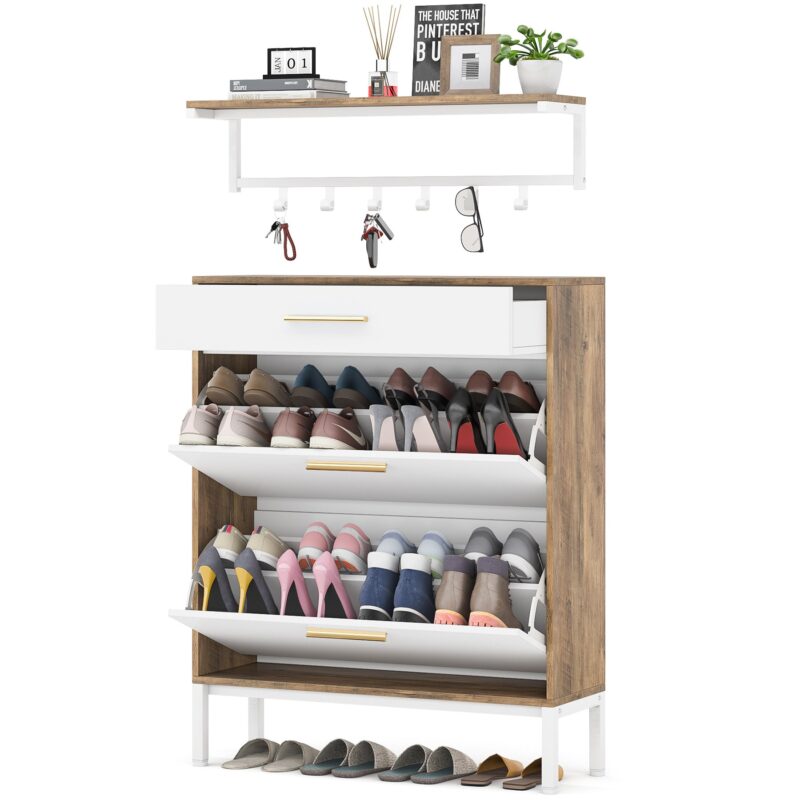 Shoe Cabinet with Floating Shelf, Modern 3 Drawers Shoe Organizer