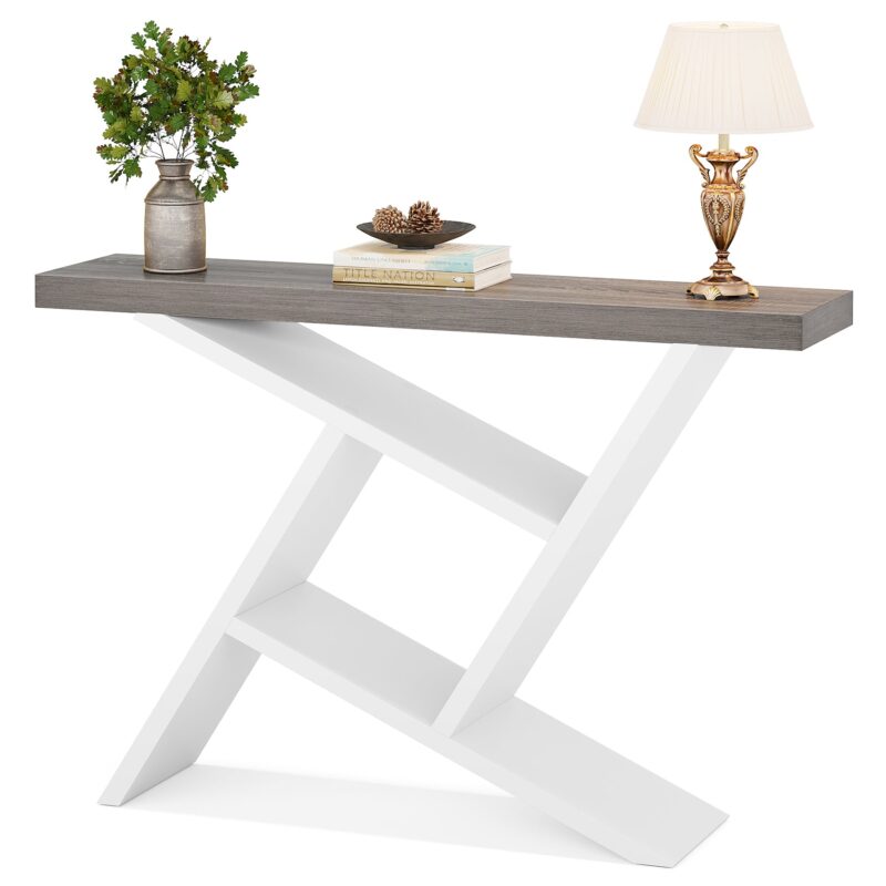 Console Table,  42" Farmhouse Entryway Table with Geometric Wood Base