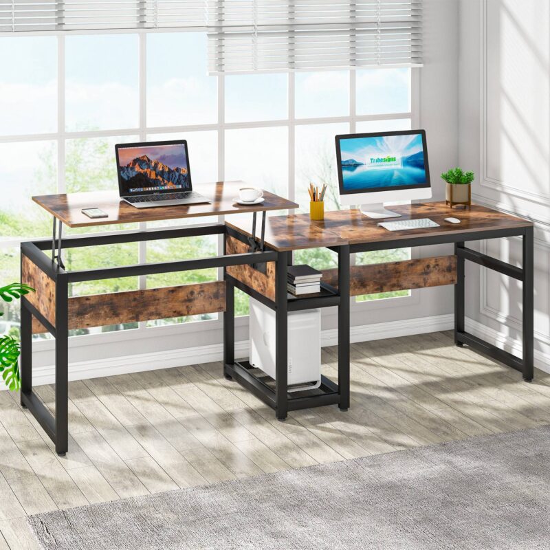 Two Person Desk, 78.8" Height Adjustable Computer Desk with Lift Top