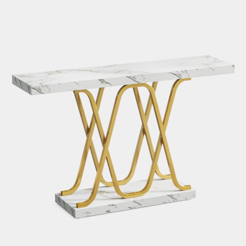 Console Table, 2-tier Modern 39" Sofa Table with Faux Marble Top - Image 2