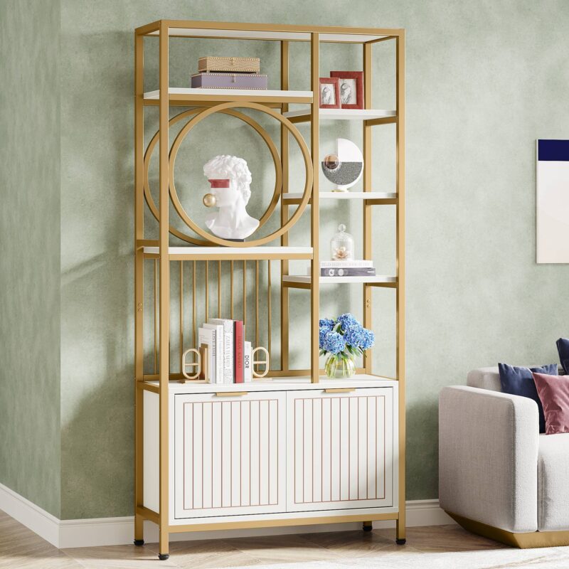 Bookshelf, 74.8" Modern  Etagere Bookcase with Storage Cabinet