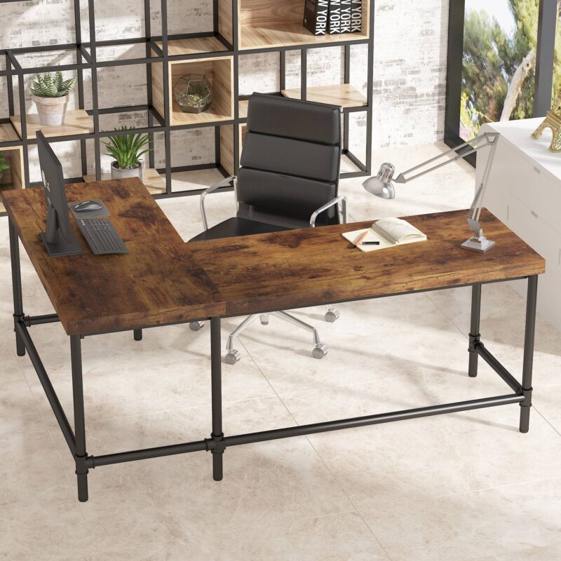 L-Shaped Desk, 67" Industrial Reversible Computer Corner Desk - Image 3