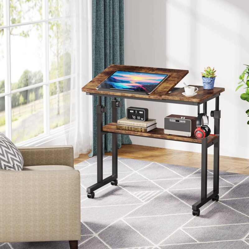 Height Adjustable Desk, Rolling Standing Computer Desk for Sofa Bed - Image 3