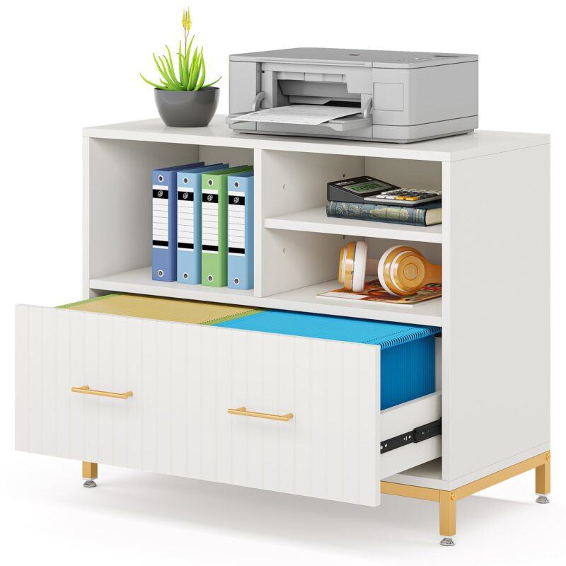 File Cabinet, Lateral Printer Stand with Drawer & Open Storage Spaces